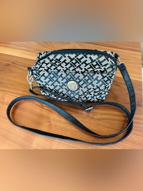 Tommy Hilfiger Black/Khaki Monogram Logo Crossbody Bag, Gold hardware